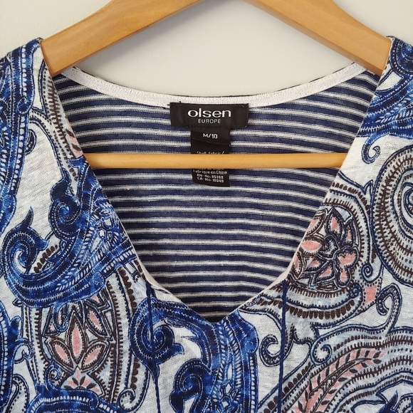 Olsen Europe Linen Short Sleeve Top Paisley Print Size Medium / 10 - Picture 7 of 12